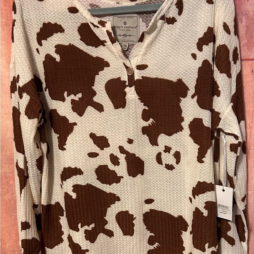 Simply Southern Cream and Brown Waffle Knit Top